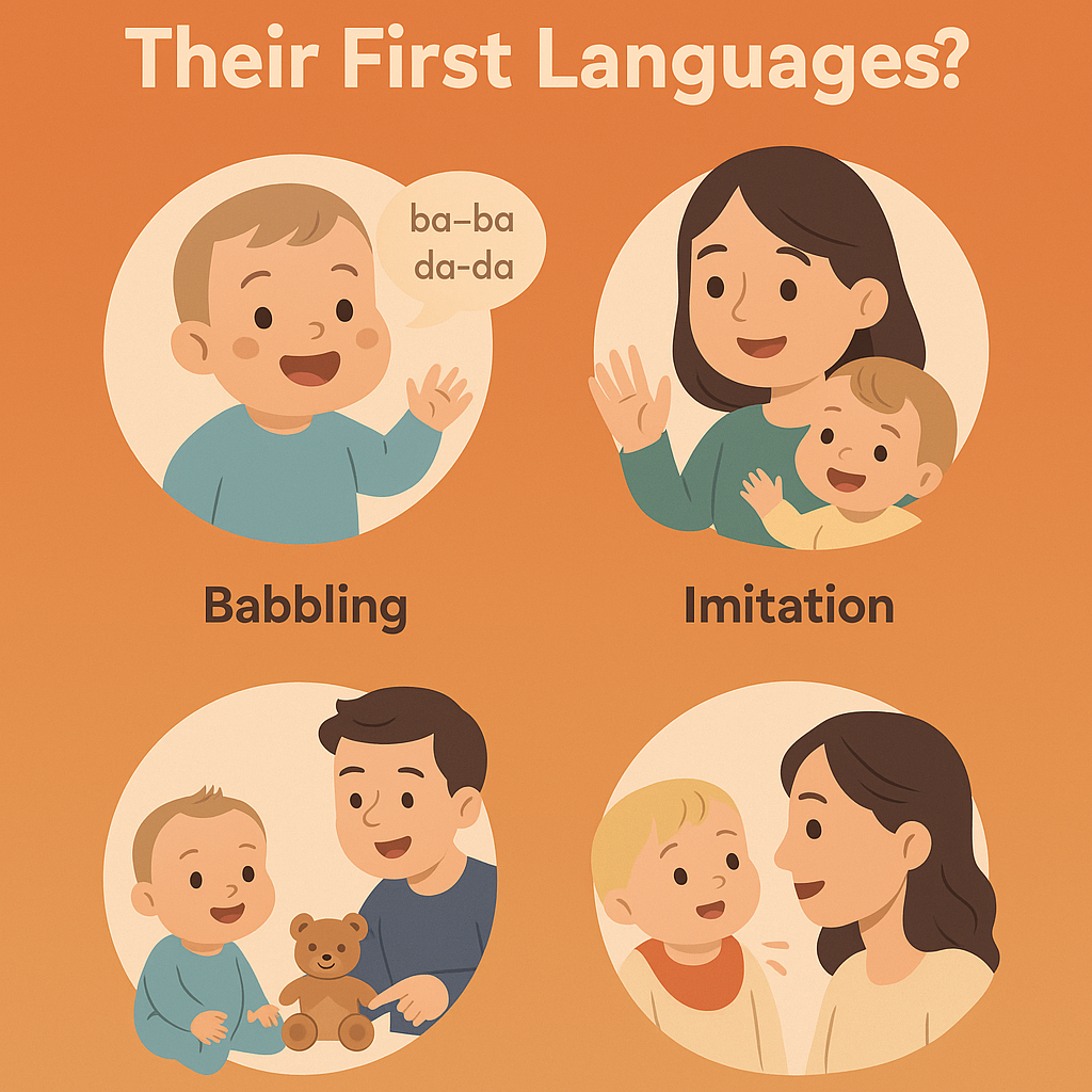 A close-up of a curious baby watching a smiling parent speak, illustrating language learning through face-to-face interaction