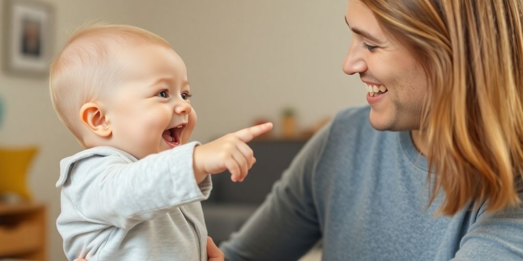 Baby smiling and babbling.