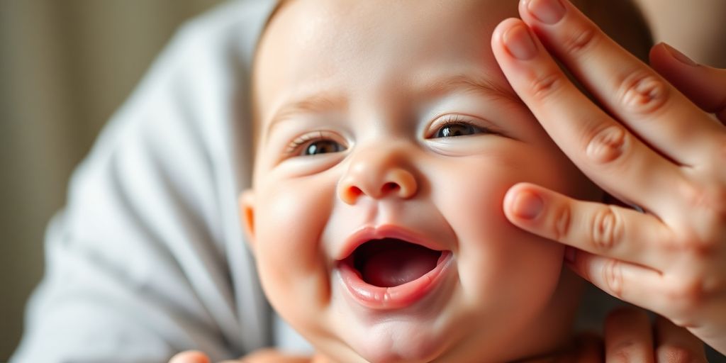 Baby babbling happily with parent.